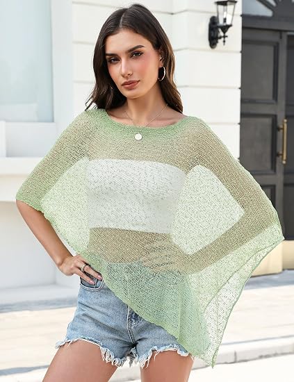 LOMON Womens Sheer Poncho Shrug Bolero Lightweight Knit Crochet Shrug Mesh Cover Up Summer 2026