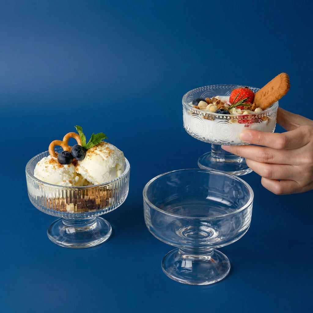 Vintage Glass Dessert Bowl with Stem