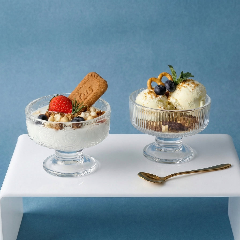 Vintage Glass Dessert Bowl with Stem