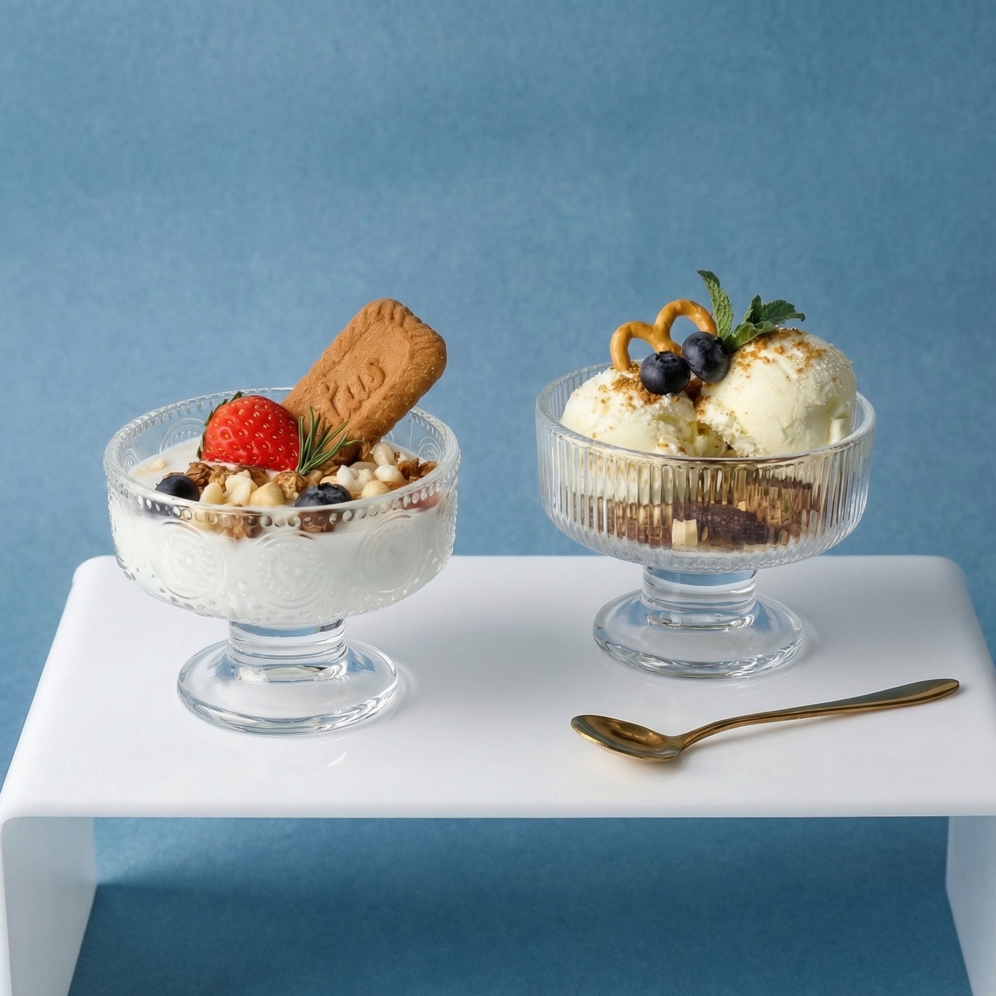 Vintage Glass Dessert Bowl with Stem