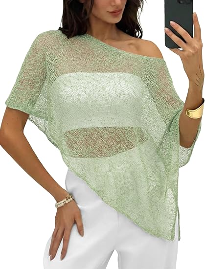 LOMON Womens Sheer Poncho Shrug Bolero Lightweight Knit Crochet Shrug Mesh Cover Up Summer 2026